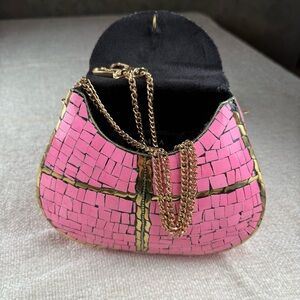 Ramla Handmade Moroccan Pink and Gold Mosaic Women's Bag with Gold Chain‎